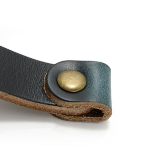 leather drawer handles by Makeline Designs, Dark Navy Leather with Antique Brass Hardware